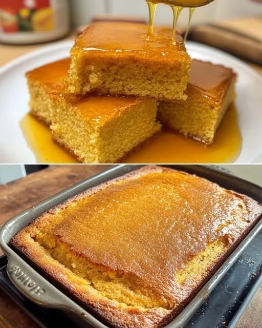 Delicious Brown Butter Cornbread topped with honey butter