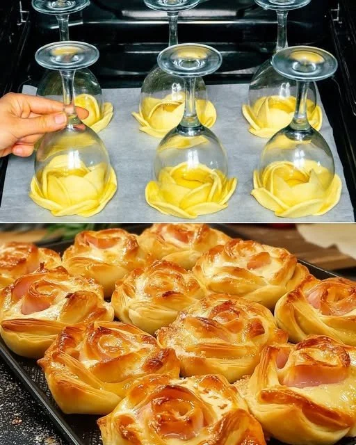 Elegant puff pastry roses filled with chicken and cheese on a plate