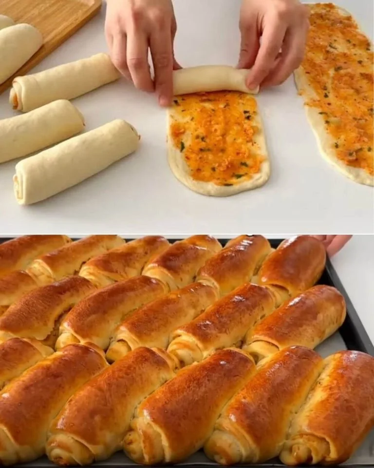 Freshly baked potato rolls on a wooden table
