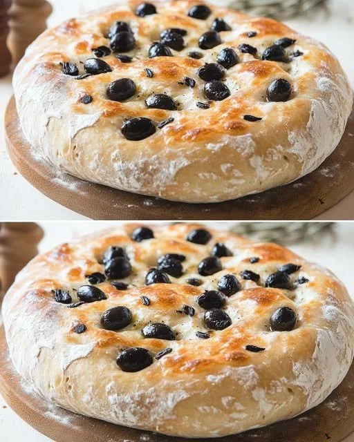 Salentine Pucce with olives served on a rustic plate
