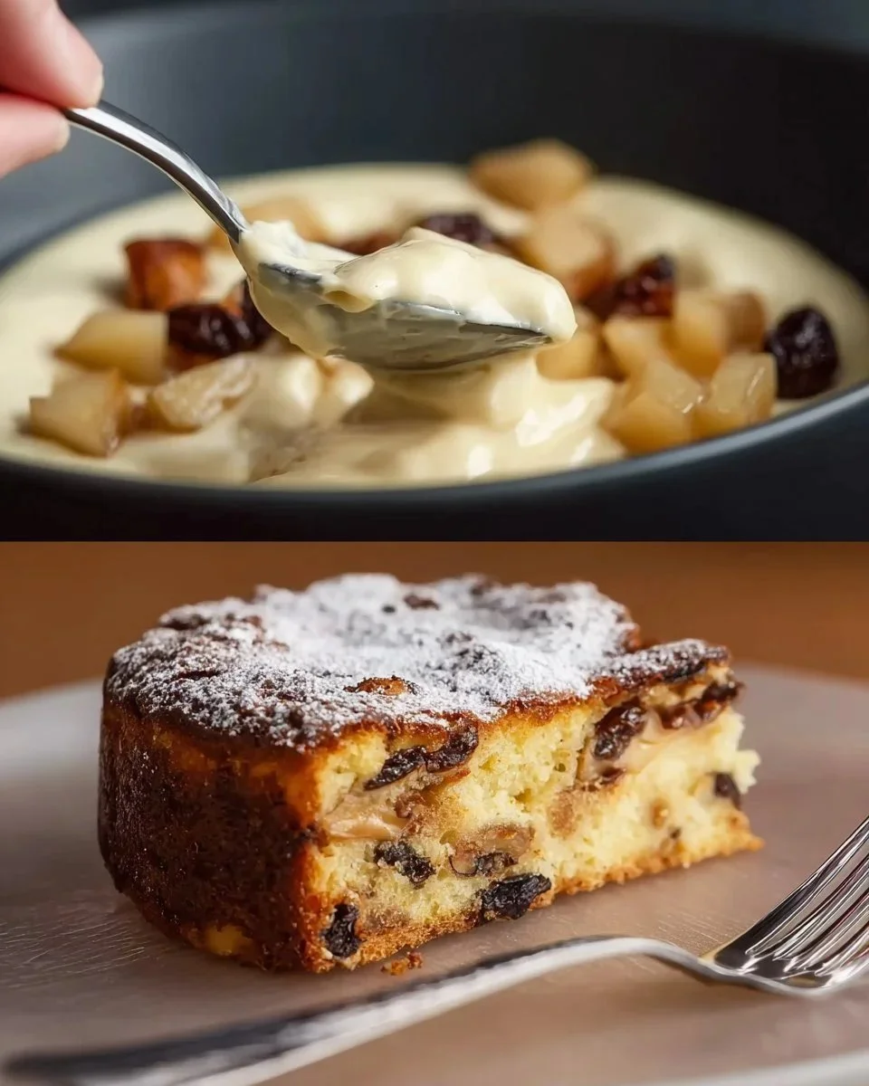 Homemade Apple and Dried Fruit Cake on a wooden table