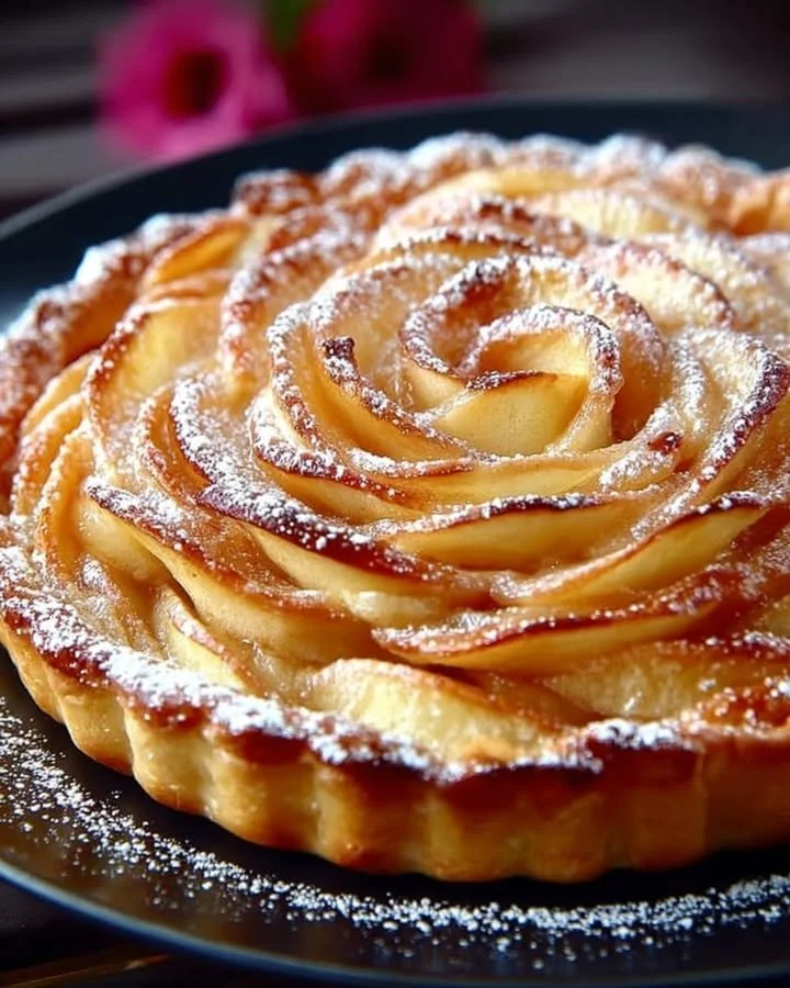 Delicious apple tart with puff pastry and pastry cream served on a plate