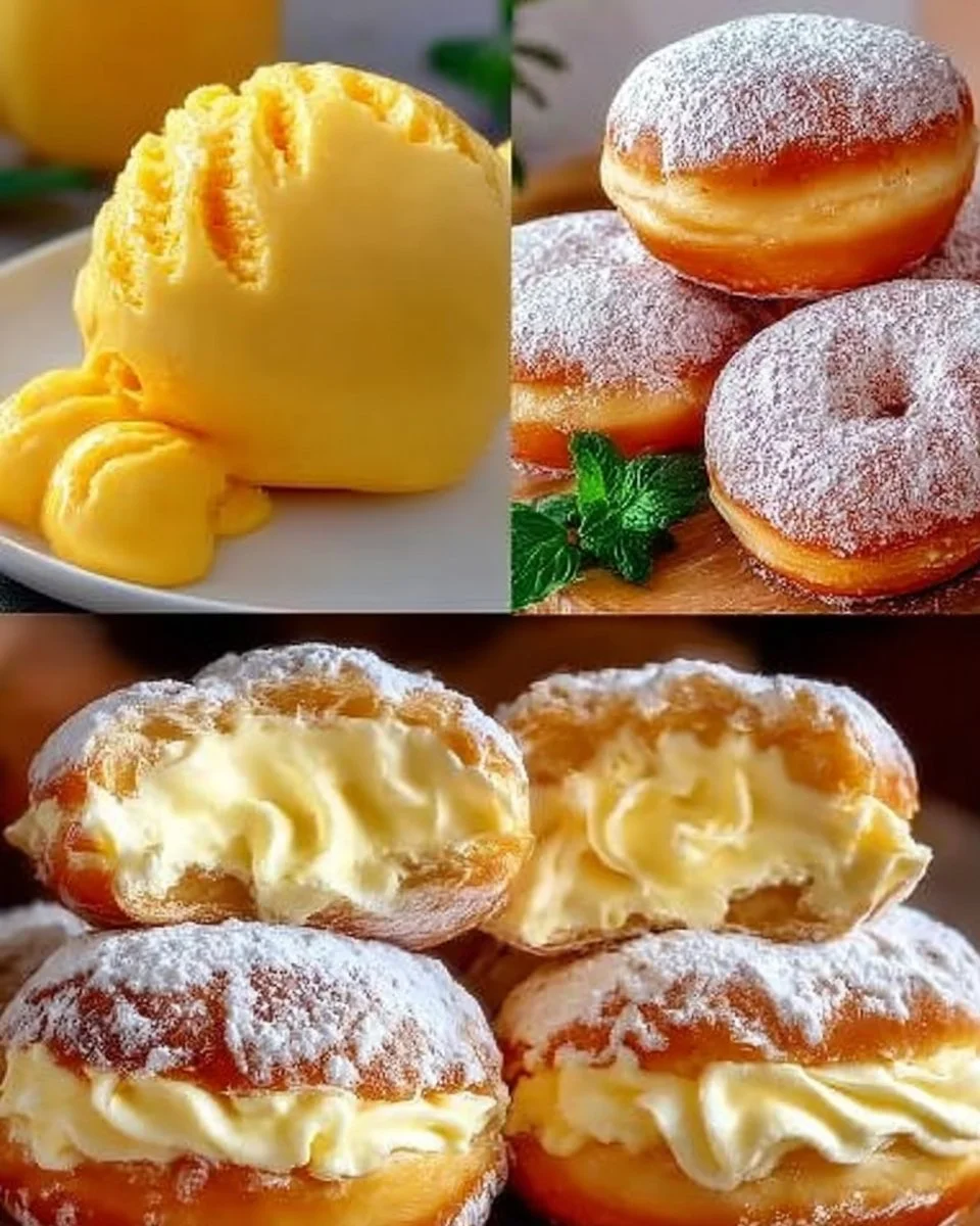 Delicious Barbarian Donuts topped with mango ice cream dessert