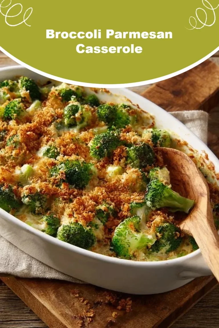 Delicious Broccoli Parmesan Casserole topped with golden cheese