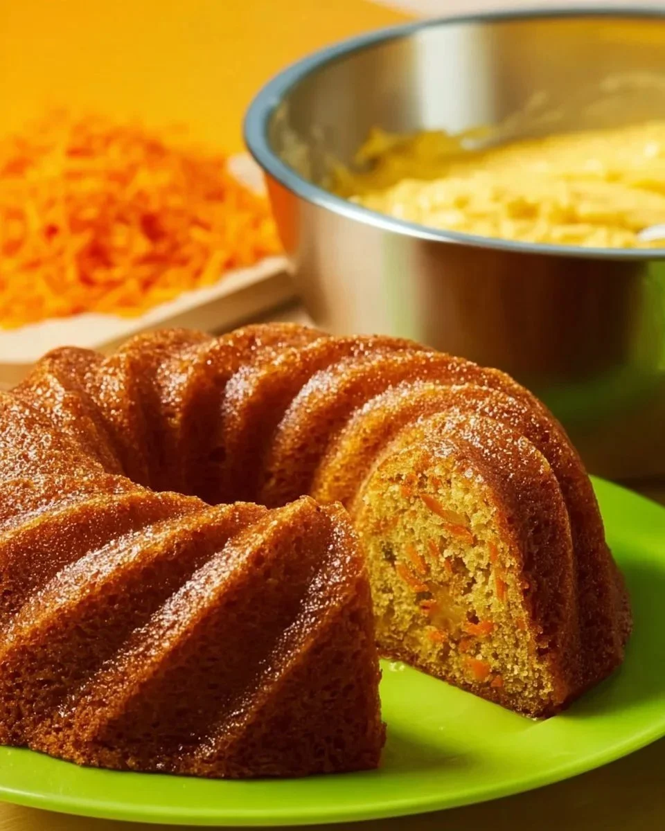 Moist Carrot, Walnut, and Cinnamon Bundt Cake with a delicious glaze