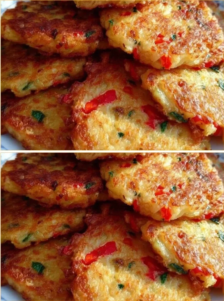 Golden-brown cauliflower pancakes served on a plate with toppings.