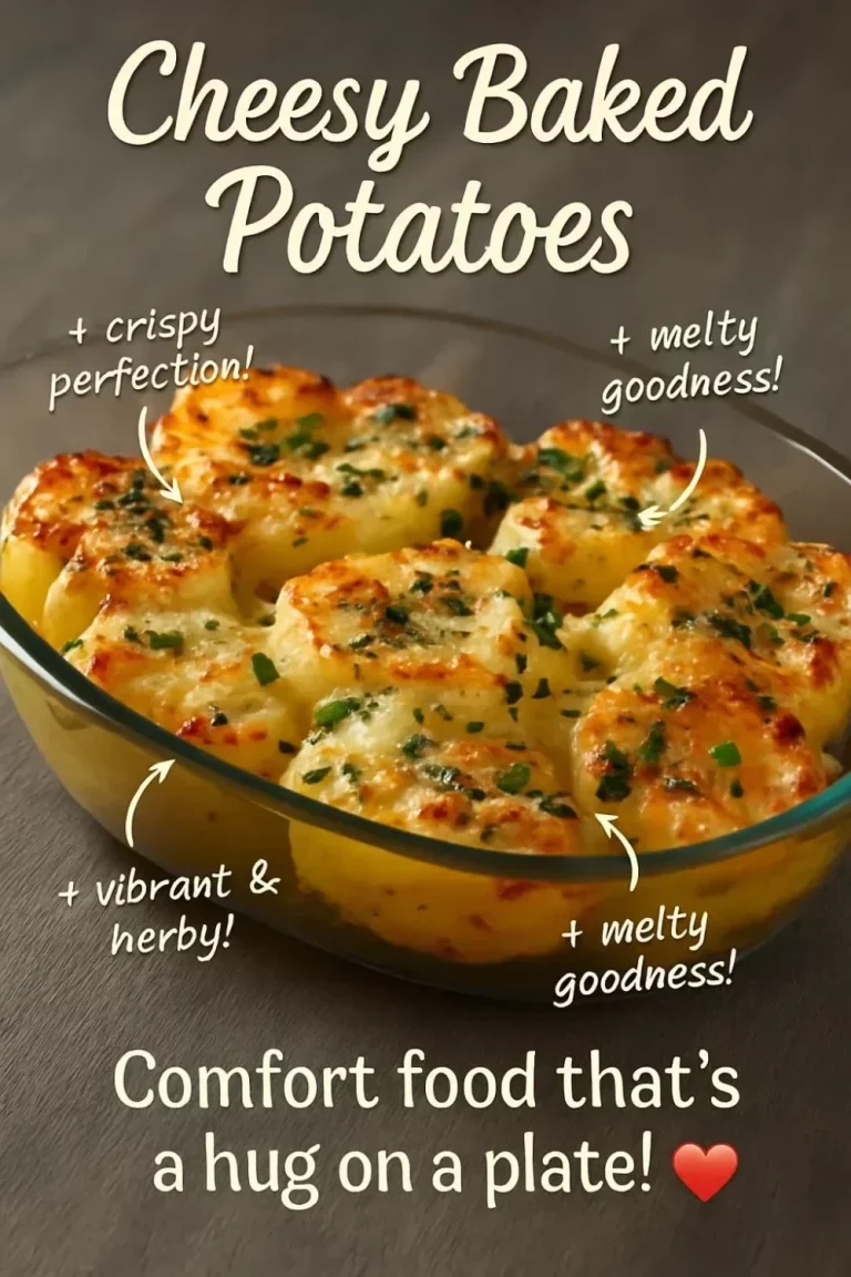 Cheesy baked potatoes topped with melted cheese and herbs