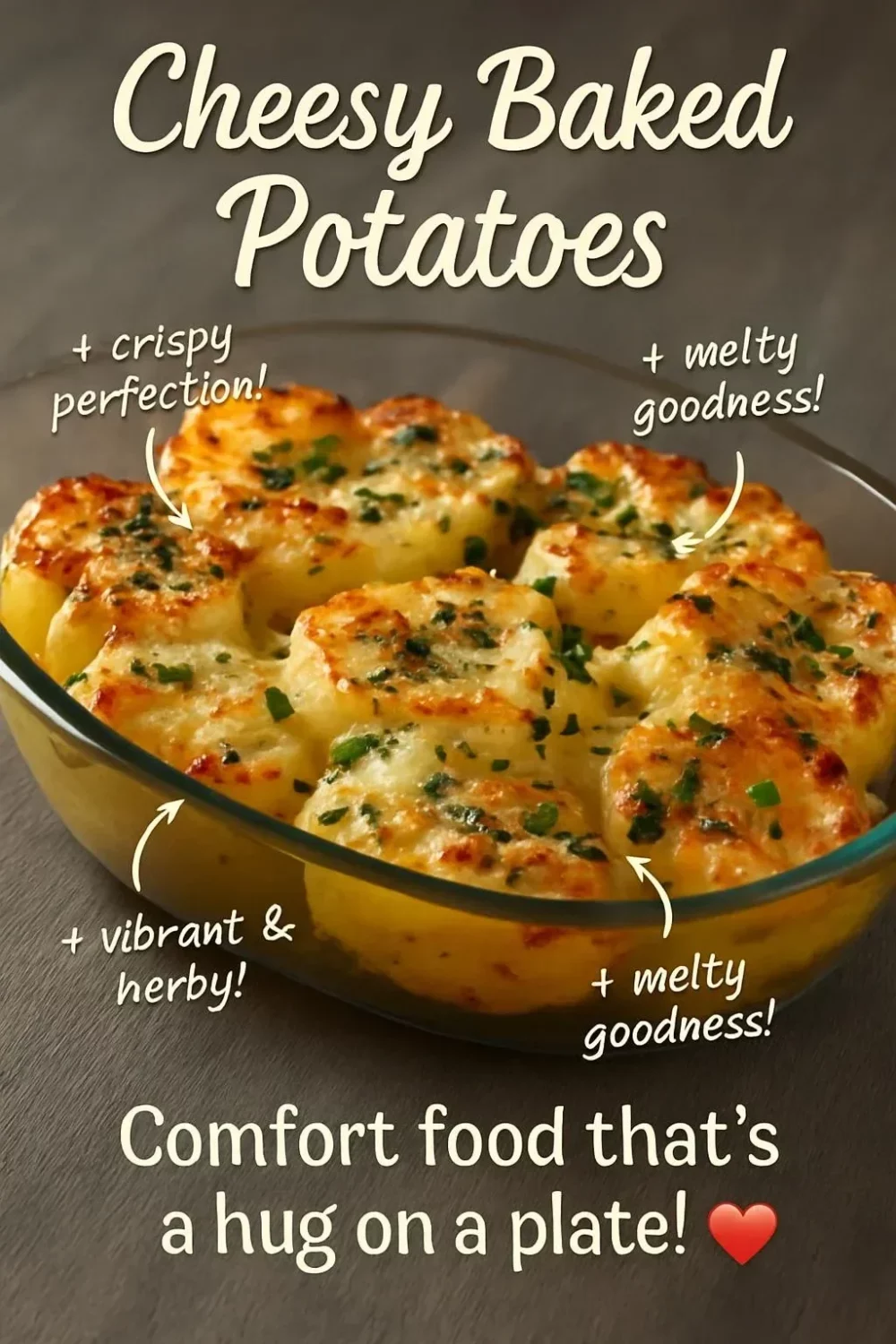 Cheesy baked potatoes topped with melted cheese and herbs