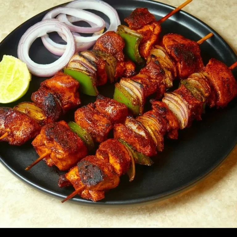 Delicious Chicken Tikka served with spices and vibrant garnishes