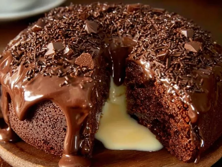 Decadent Chocolate Volcano Cake with a gooey molten center ready to be served