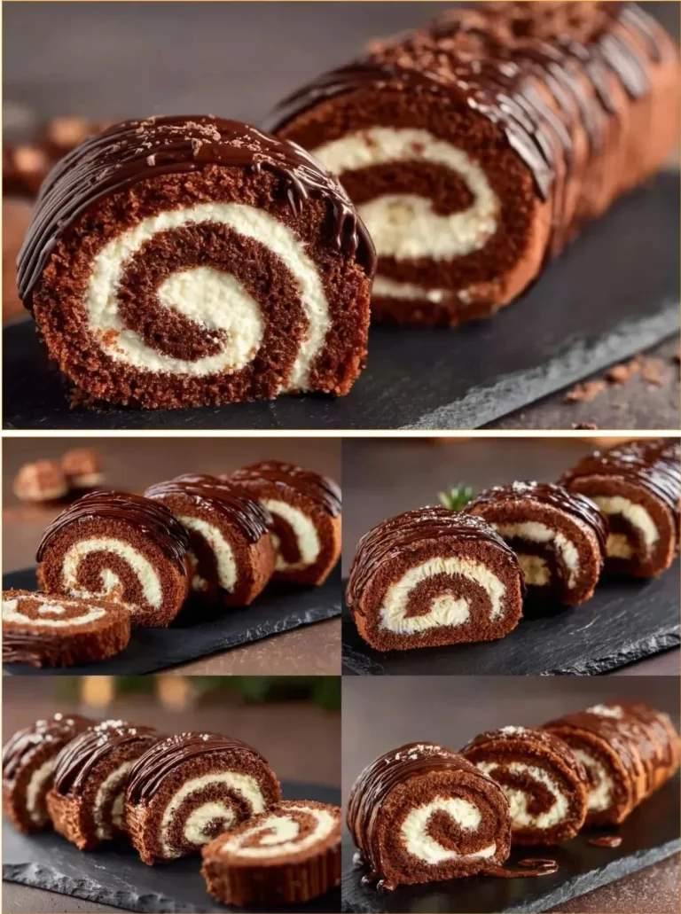 Coconut Chocolate Roll showcasing layers of chocolate and coconut.