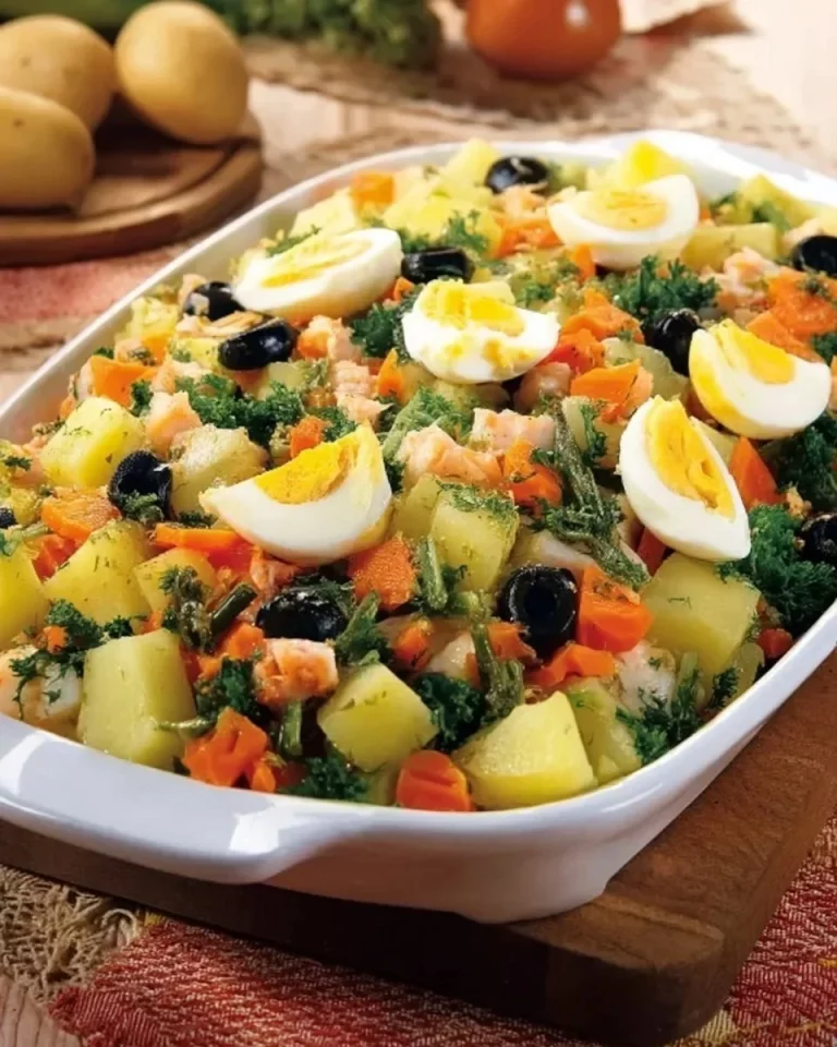 Delicious cod with potatoes and vegetables on a plate