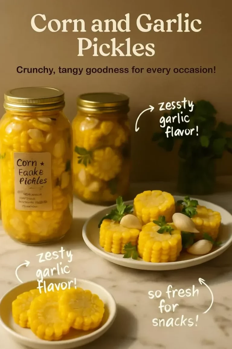 Homemade corn and garlic pickles in a jar, fresh and flavorful.