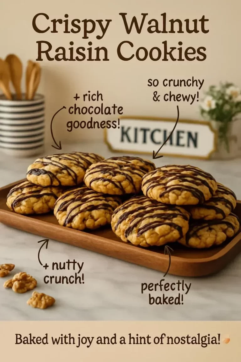 Crispy walnut raisin cookies on a baking tray, ready to be enjoyed.