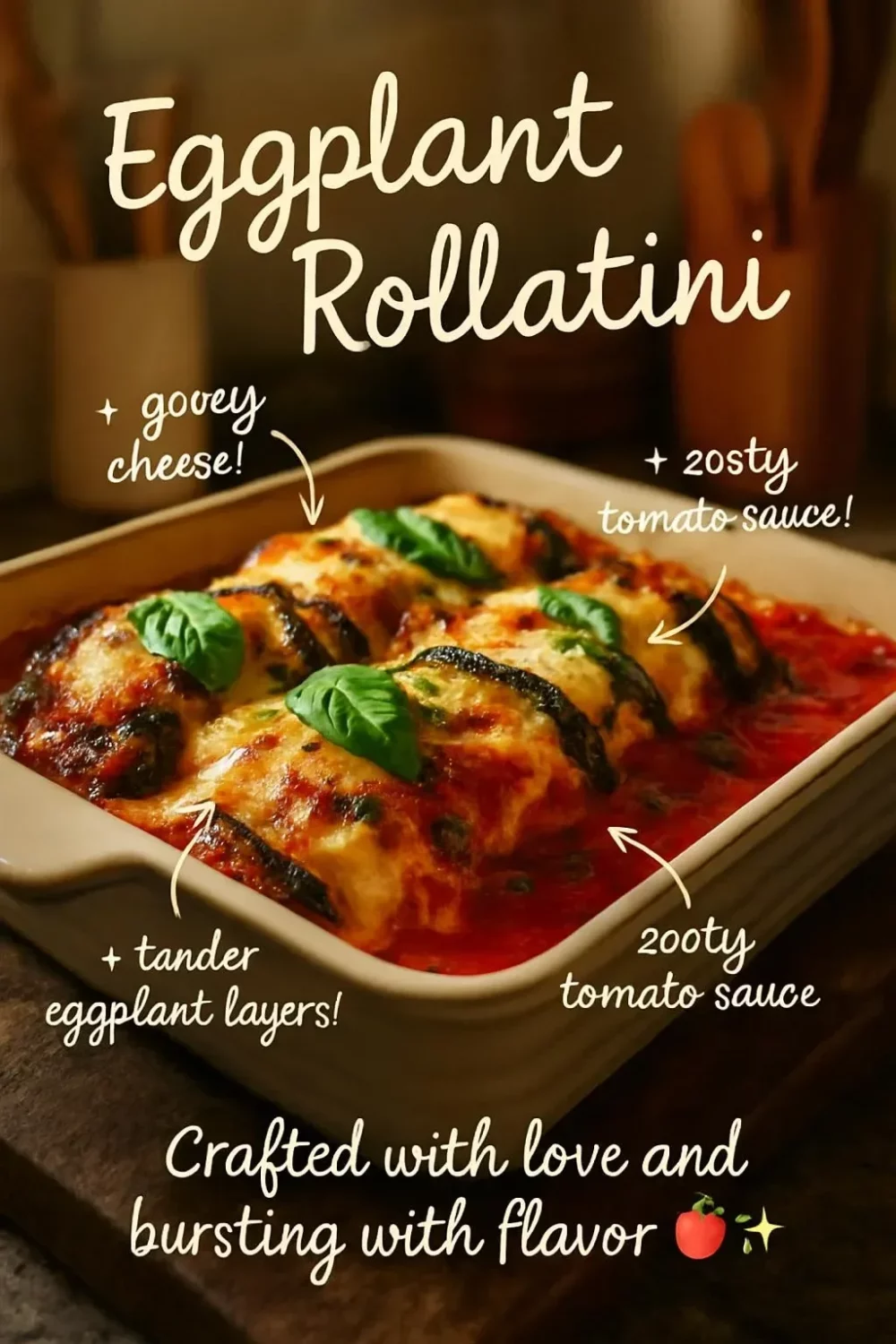 Delicious Eggplant Rollatini filled with cheese and herbs