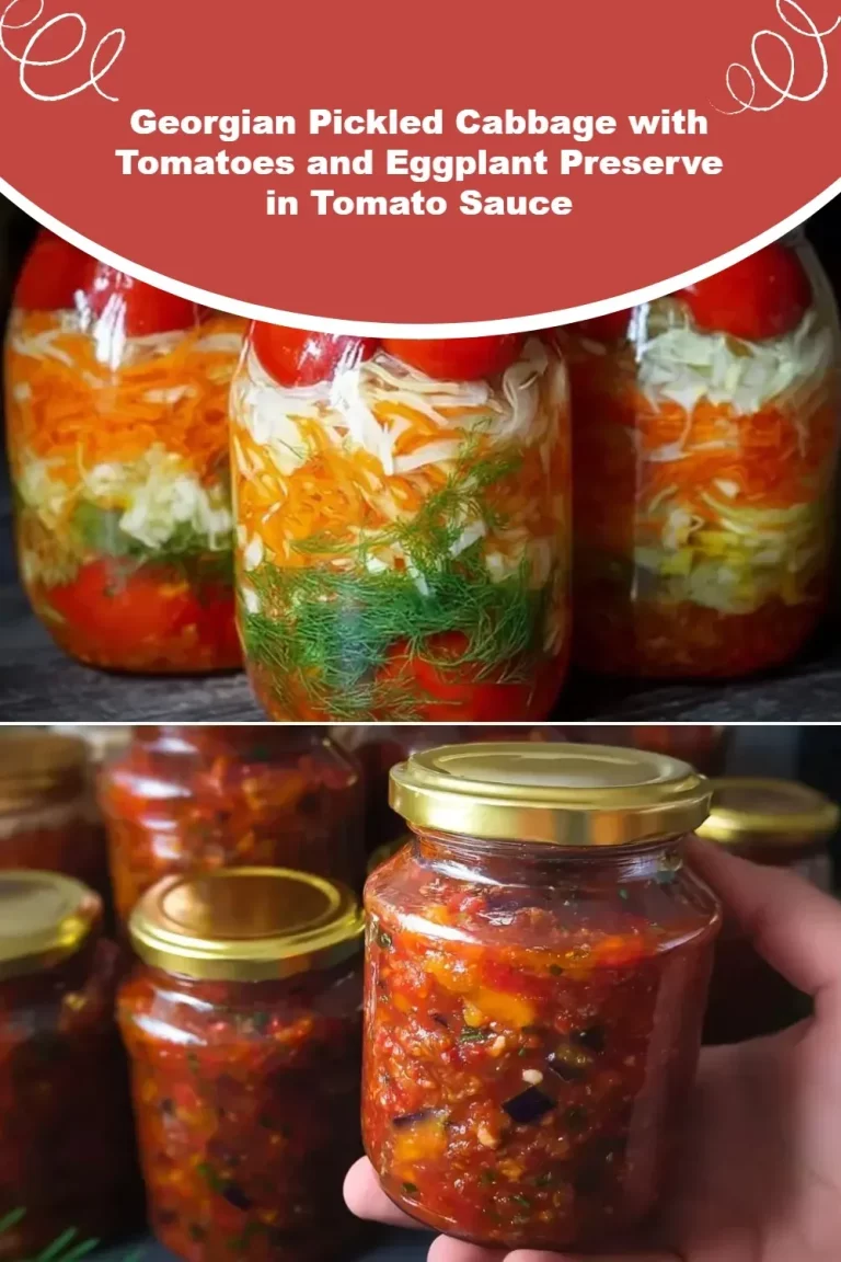 Georgian Pickled Cabbage with Tomatoes and Eggplant Preserve in Tomato Sauce