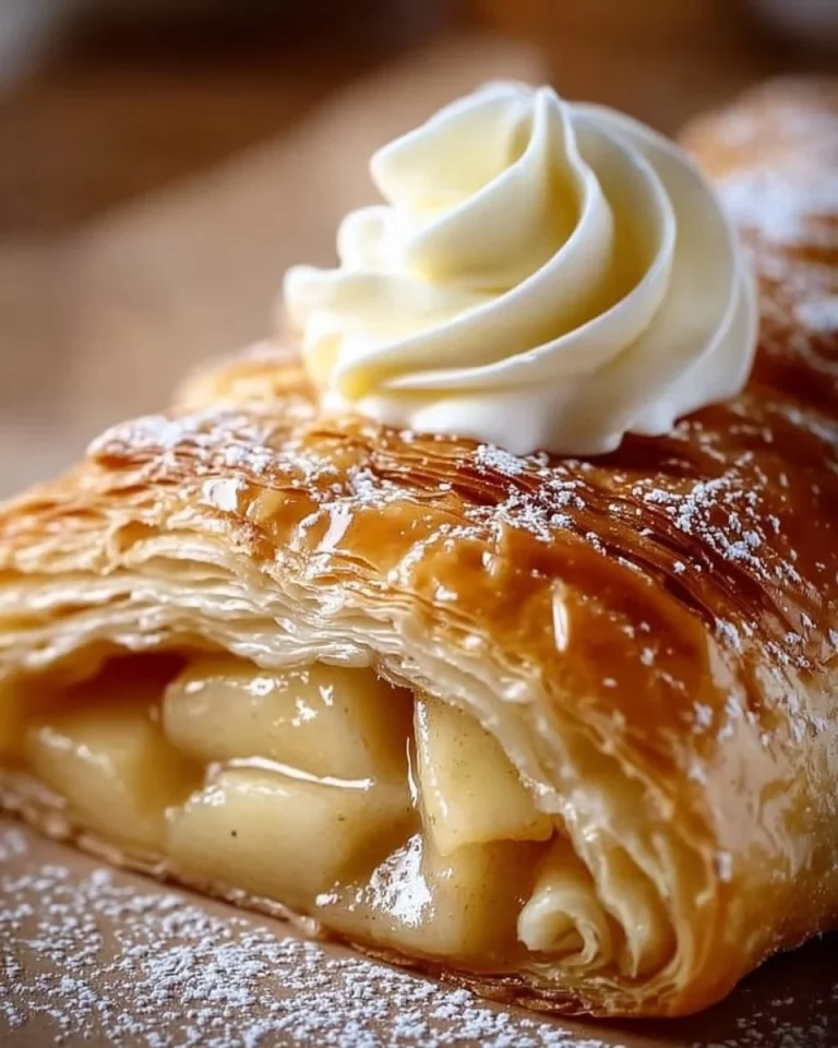 Delicious German Apple Strudel with spiced apples and flaky pastry