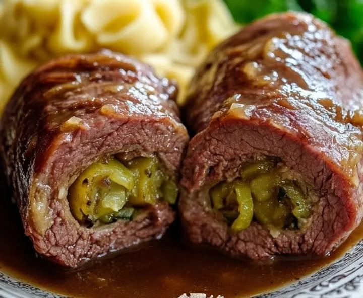 Delicious German Roulades served with vegetables and sauce