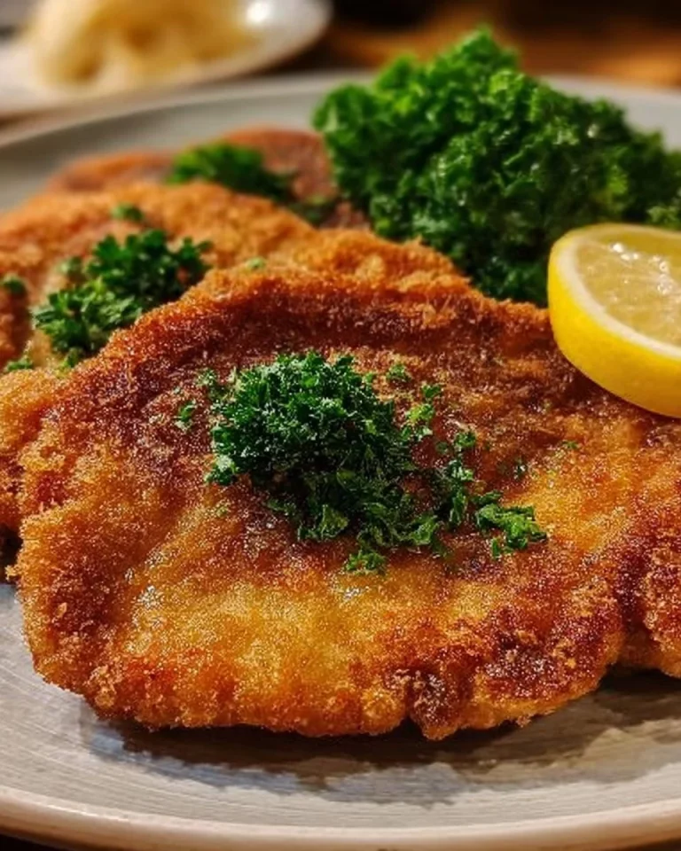 Delicious German Schnitzel served with lemon and parsley garnish