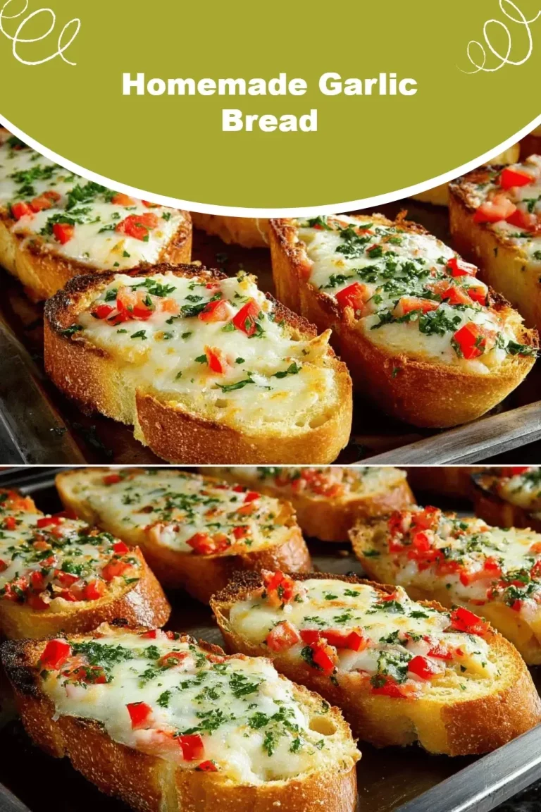 Freshly made homemade garlic bread with herbs and melted butter