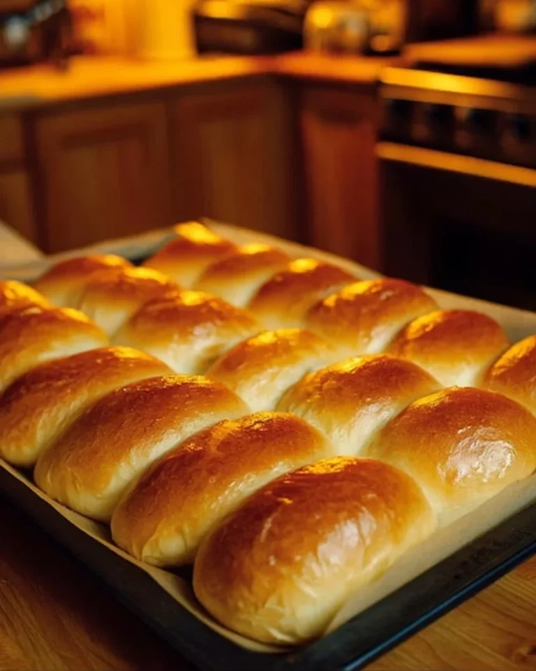 Freshly baked homemade rolls on a wooden table