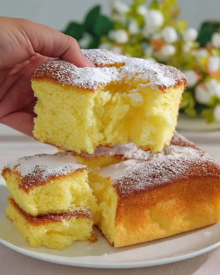 Delicious slice of Japanese Yogurt Cake with fresh fruits and whipped cream
