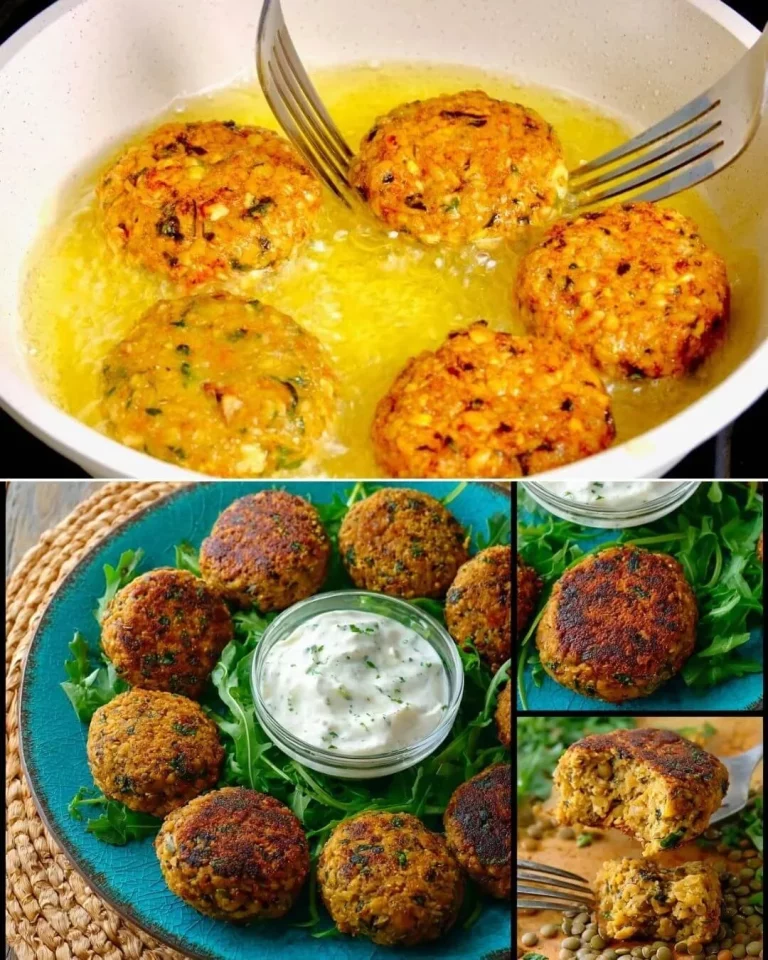 Plate of homemade Lentil-Walnut Patties served with fresh salad