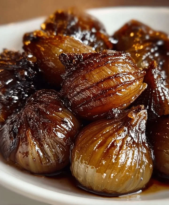Light balsamic onions cooked to perfection, adding flavor to various dishes.