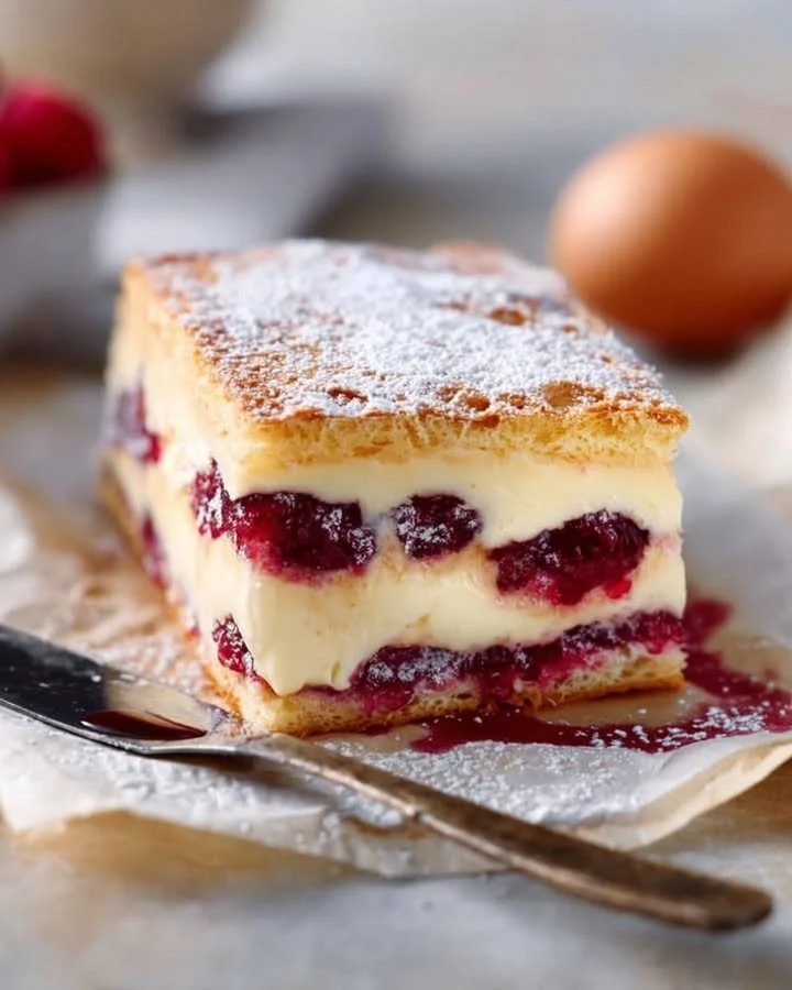 Delicious light plum cake served on a plate with fresh cherries