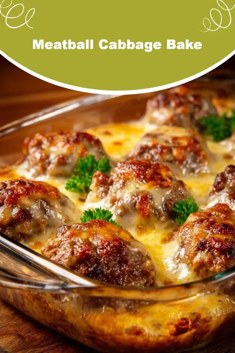 A delicious Meatball Cabbage Bake served in a rustic dish.
