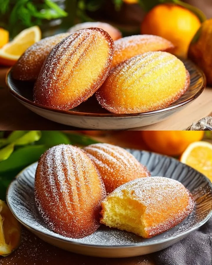 Freshly baked citrus madeleines with orange zest.