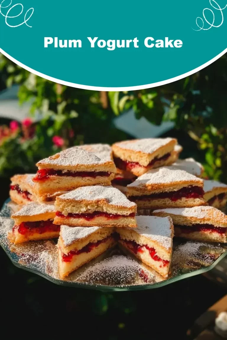 Slice of delicious plum yogurt cake with fresh plums on top