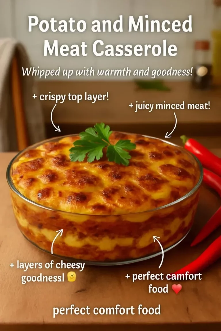 A hearty potato and minced meat casserole, baked to perfection.