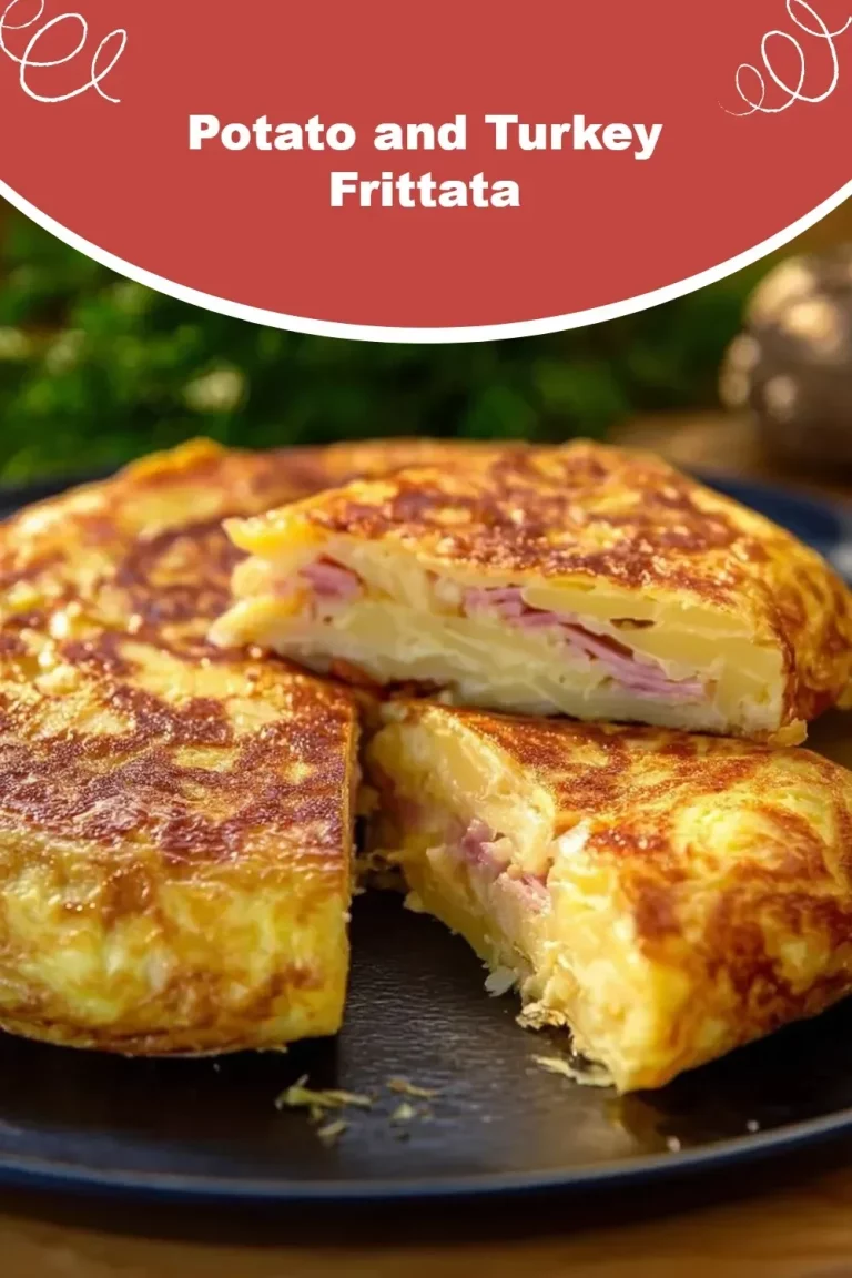 Delicious Potato and Turkey Frittata served on a plate, garnished with herbs.