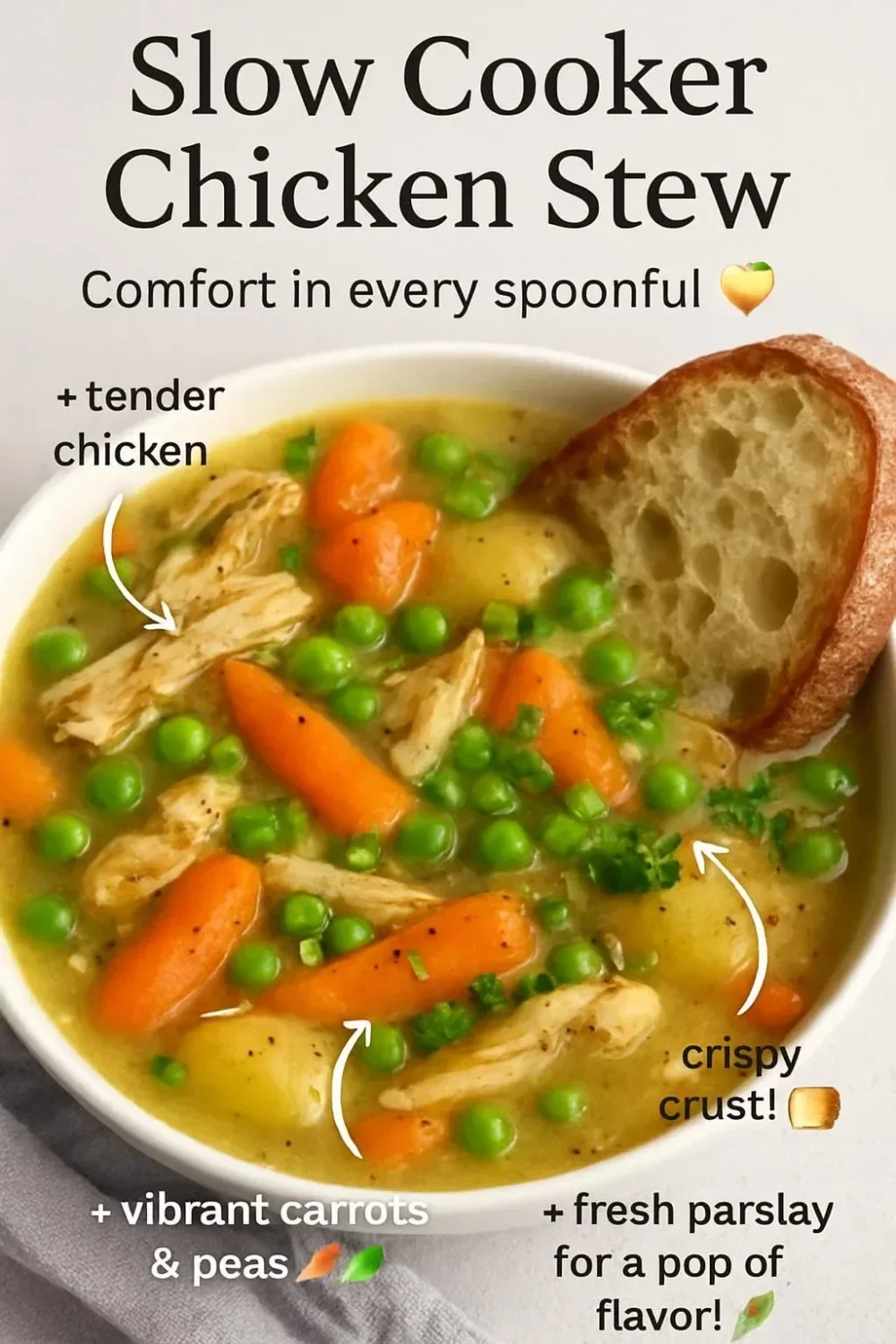 Delicious slow cooker chicken stew with vegetables and herbs in a bowl