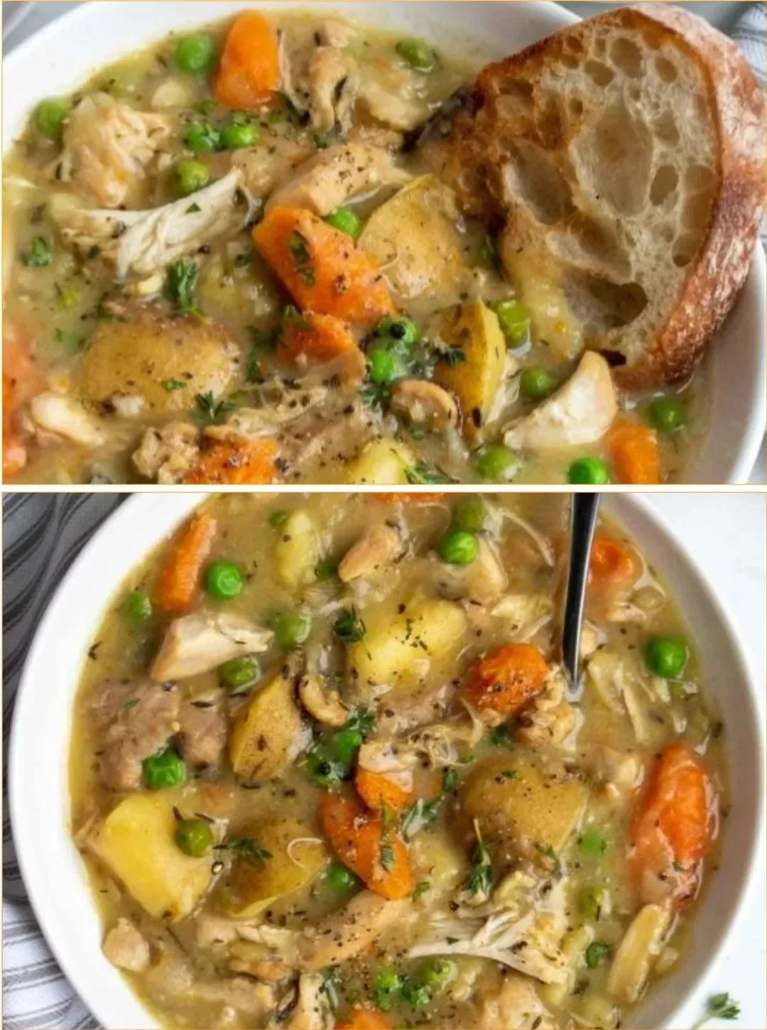 Delicious bowl of slow cooker chicken stew with vegetables and herbs