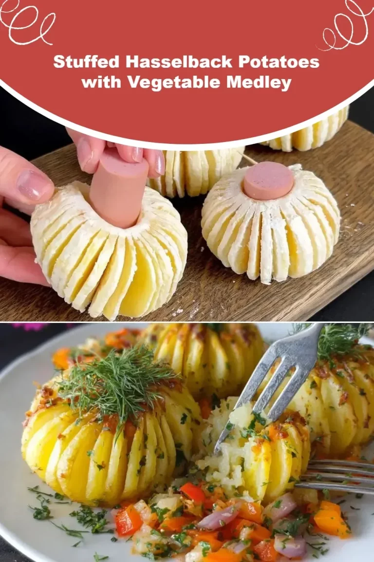 Stuffed Hasselback potatoes with a vegetable medley