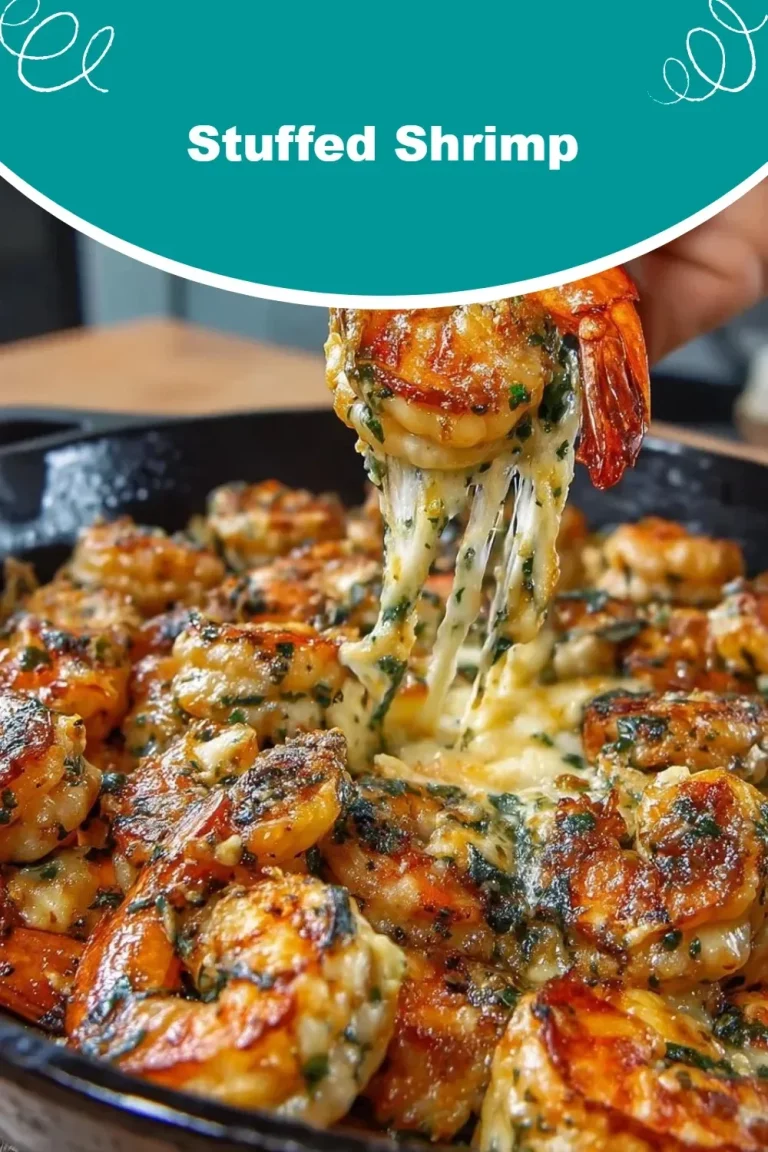 Delicious stuffed shrimp with breadcrumbs and herbs ready to be served.