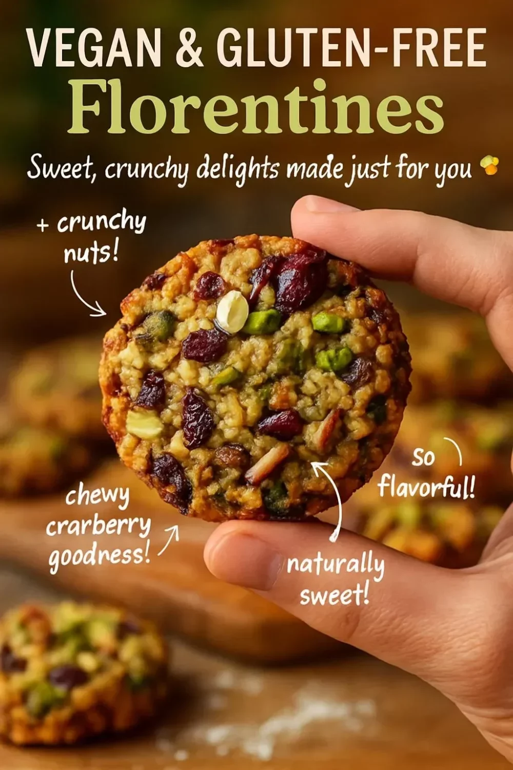 Plate of Vegan Florentines made with nuts and dried fruits, gluten-free treat.