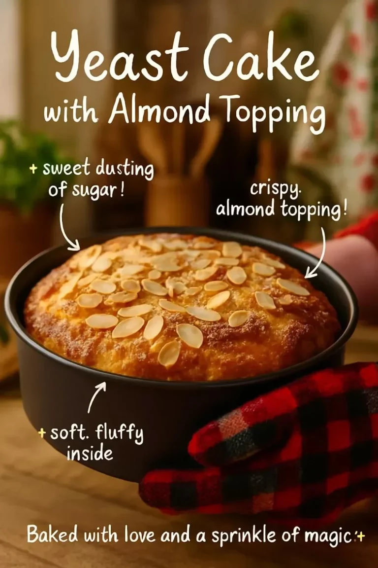 Delicious Yeast Cake topped with crunchy almond slices for a delightful dessert.