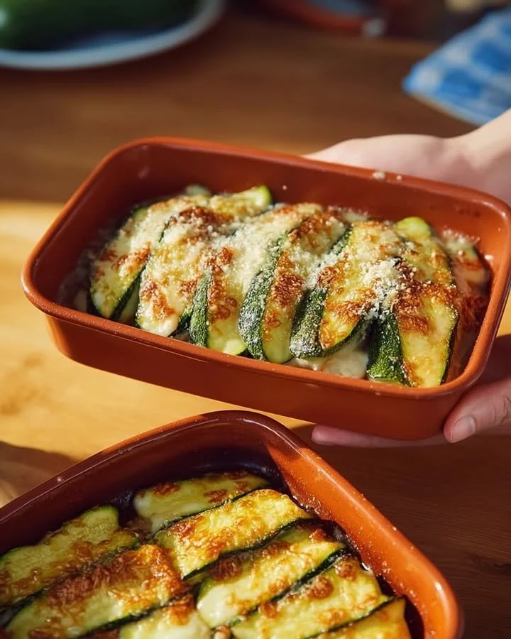 Zucchini and Potato Parmesan dish served in a baking dish