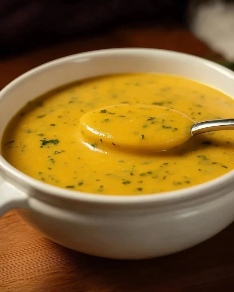 Bowl of Zucchini Potato Pepper Soup garnished with herbs