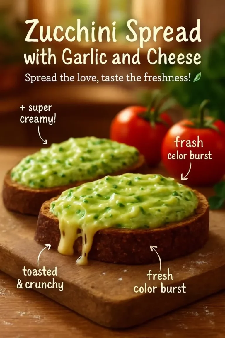 Creamy zucchini spread with garlic and cheese served on a rustic platter