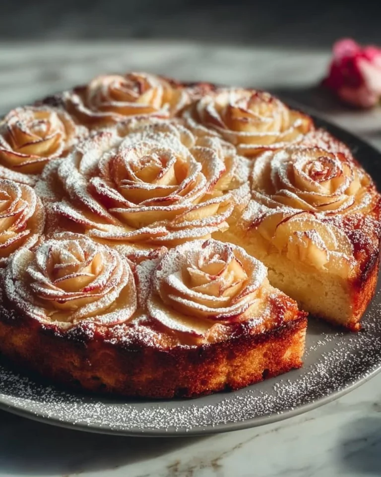 Beautifully decorated Apple Rose Cake made with fresh apples and pastry dough.