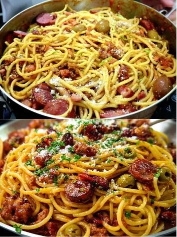 Delicious Brazilian-inspired spaghetti served in a bowl with fresh herbs