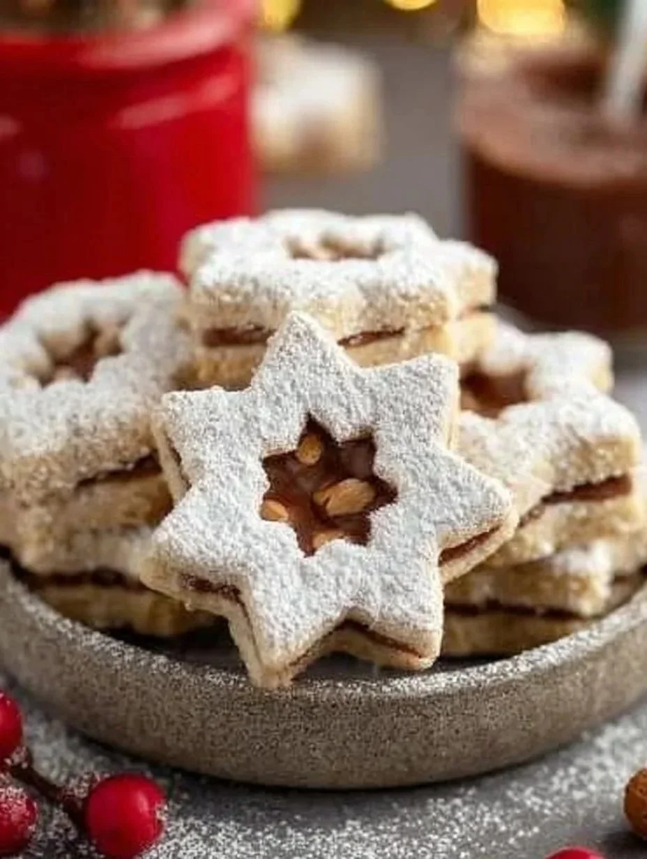 Homemade Christmas Nougat Stars decorated for the holidays.