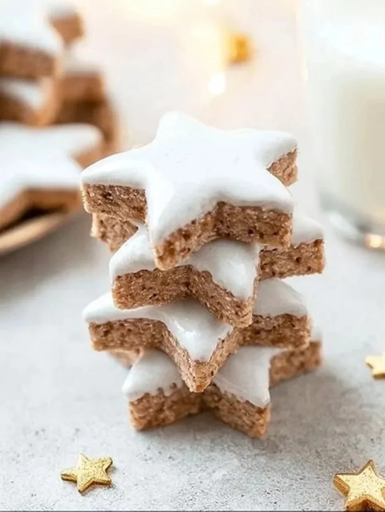 Homemade Cinnamon Stars cookies decorated for the holidays