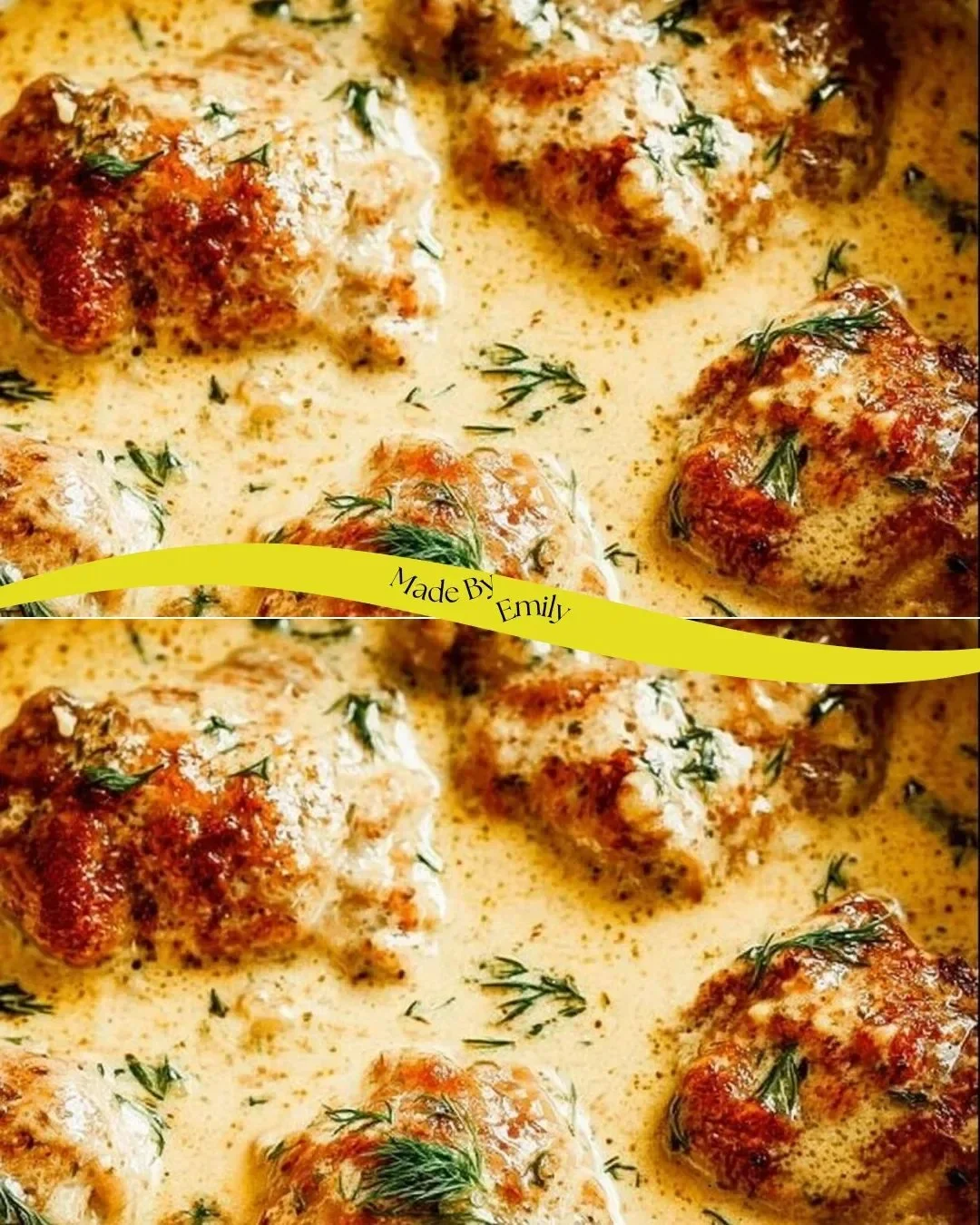 Delicious creamy oven baked chicken thighs served on a plate