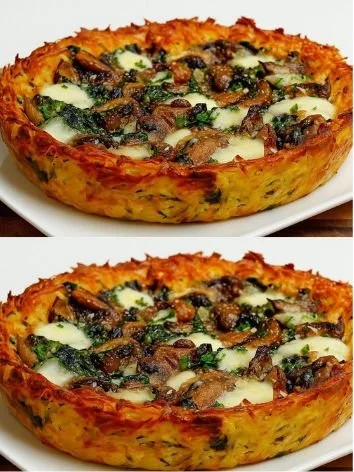 Deliciously crispy potato pie served on a white plate