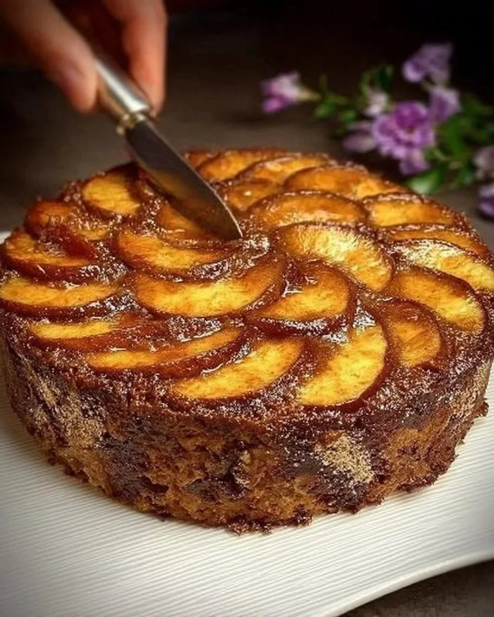 Delicious oatmeal apple cake topped with cinnamon and apples